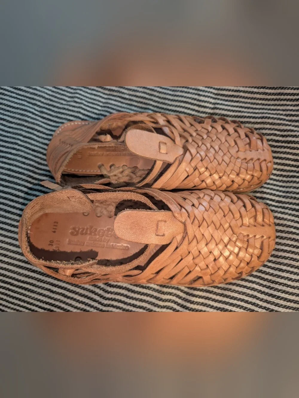 Yuketen Cruz Woven Leather Huarache Tan Shoes Mexico Men 30 US Size 11